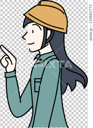 ヘルメットをかぶり作業服を着た働く女性の横向きのイラスト 139662773