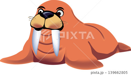 Cartoon walrus resting with its tusks showing, a symbol of arctic wildlife Cartoon walrus resting with its tusks showing, a symbol of arctic wildlife 139662805