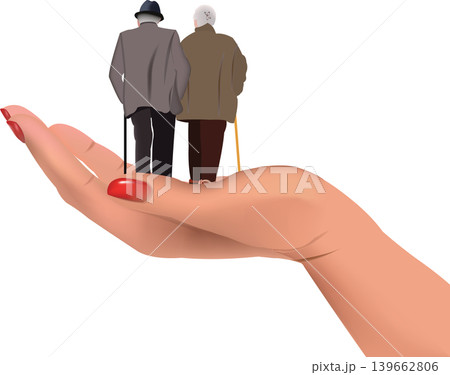 Hand holding elderly couple walking with canes Hand holding elderly couple walking with canes 139662806