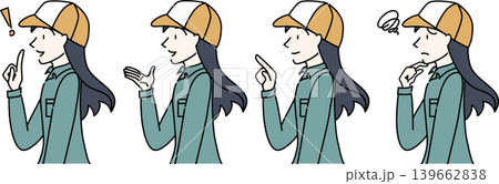 帽子をかぶり作業服を着た働く女性の横向きのイラスト 帽子をかぶり作業服を着た働く女性の横向きのイラスト 139662838