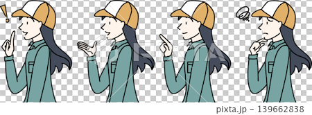 帽子をかぶり作業服を着た働く女性の横向きのイラスト 帽子をかぶり作業服を着た働く女性の横向きのイラスト 139662838