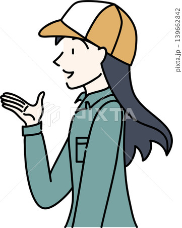 帽子をかぶり作業服を着た働く女性の横向きのイラスト 139662842