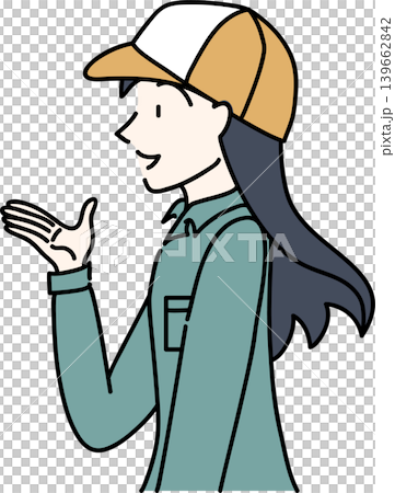 帽子をかぶり作業服を着た働く女性の横向きのイラスト 139662842