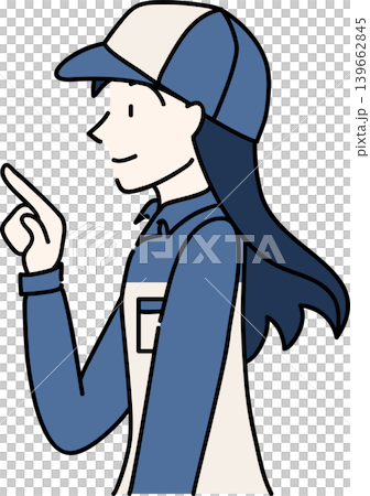 A side view illustration of a working woman wearing a hat and work clothes. 139662845