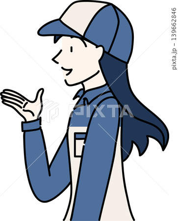 帽子をかぶり作業服を着た働く女性の横向きのイラスト 帽子をかぶり作業服を着た働く女性の横向きのイラスト 139662846