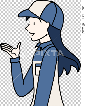 帽子をかぶり作業服を着た働く女性の横向きのイラスト 帽子をかぶり作業服を着た働く女性の横向きのイラスト 139662846