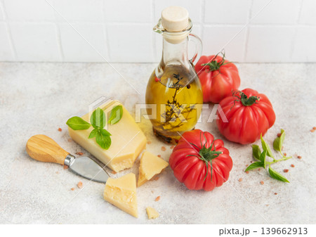 Fresh italian cooking ingredients preparing healthy mediterranean meal Fresh italian cooking ingredients preparing healthy mediterranean meal 139662913