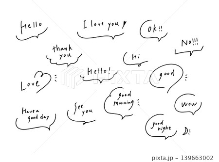 手描きのあいさつ文字とふきだしセット 手描きのあいさつ文字とふきだしセット 139663002