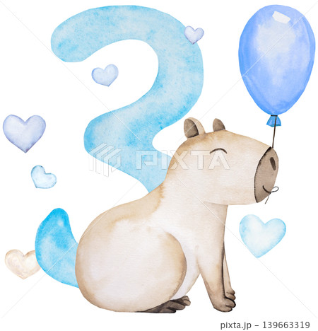 Watercolor light blue number nine with grey baby elephant and pink balloons, monthly milestone cards Watercolor light blue number nine with grey baby elephant and pink balloons, monthly milestone cards 139663319