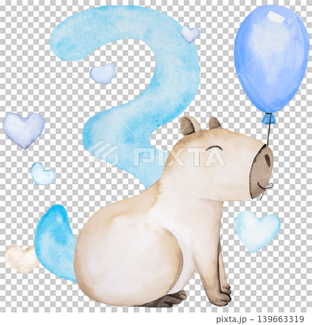 Watercolor light blue number nine with grey baby elephant and pink balloons, monthly milestone cards Watercolor light blue number nine with grey baby elephant and pink balloons, monthly milestone cards 139663319