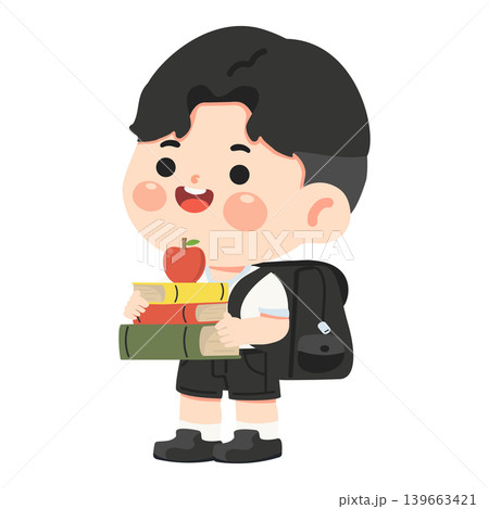 Boy Carrying Books And Apple For School 139663421
