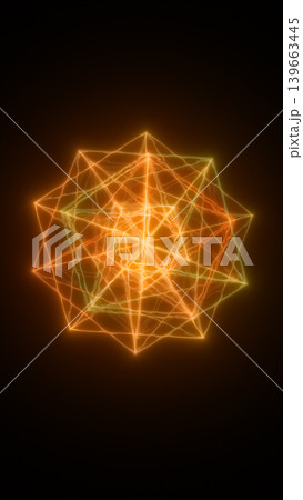 Glowing orange wireframe polyhedron with energy lines on dark background, abstract geometric network shape for futuristic tech, AI, and connectivity concept Glowing orange wireframe polyhedron with energy lines on dark background, abstract geometric network shape for futuristic tech, AI, and connectivity concept 139663445
