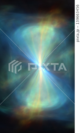 Soft ethereal light bloom with translucent blue and green rays radiating from a bright central glow 139663456
