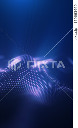 Futuristic neon wave lines over dark blue abstract digital landscape 139663469