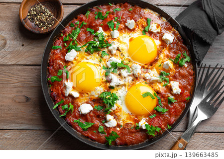 Delicious Shakshuka Eggs Breakfast 139663485