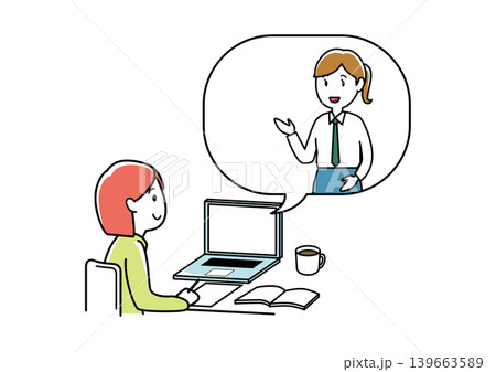 オンラインで話を聞いたり通話する人 01 オンラインで話を聞いたり通話する人 01 139663589