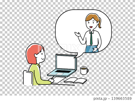 オンラインで話を聞いたり通話する人 01 オンラインで話を聞いたり通話する人 01 139663589