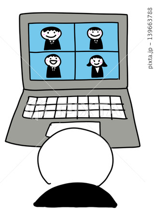 ウェブ会議・オンライン授業のイラスト 手描き風 背景透過PNG (バリエーション2) ウェブ会議・オンライン授業のイラスト 手描き風 背景透過PNG (バリエーション2) 139663788