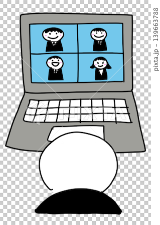 ウェブ会議・オンライン授業のイラスト 手描き風 背景透過PNG (バリエーション2) ウェブ会議・オンライン授業のイラスト 手描き風 背景透過PNG (バリエーション2) 139663788