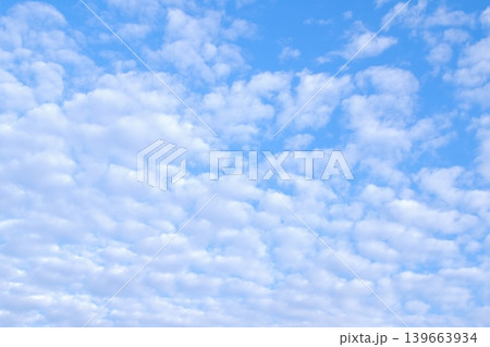 青空に広がる一面のうろこ雲と白いちぎれ雲の背景素材 青空に広がる一面のうろこ雲と白いちぎれ雲の背景素材 139663934