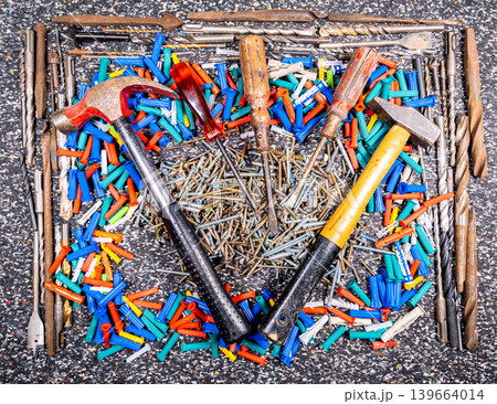 Set of many DIY tools and accessories for a background Set of many DIY tools and accessories for a background 139664014