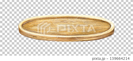 Wooden round tray light brown. Pencil isolated illustration for kitchen design 139664214