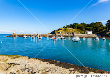 Port of Sauzon in France on the island Belle ile en Mer in the Morbihan Port of Sauzon in France on the island Belle ile en Mer in the Morbihan 139664334