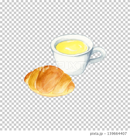 手描き水彩のコーンスープとバターロールの朝食イラスト 手描き水彩のコーンスープとバターロールの朝食イラスト 139664407