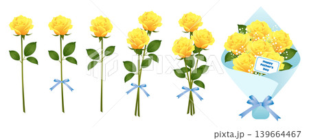 黄色い薔薇の花のイラスト素材セット ベクター 父の日 白背景 黄色い薔薇の花のイラスト素材セット ベクター 父の日 白背景 139664467