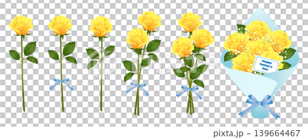 黄色い薔薇の花のイラスト素材セット ベクター 父の日 白背景 黄色い薔薇の花のイラスト素材セット ベクター 父の日 白背景 139664467