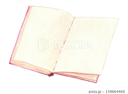 Opened notebook with blank pages. Isolated pencil illustration for school design 139664468