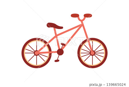 Red bicycle icon in flat minimal style. Simple red bike with handlebar, saddle and wheels as clean eco transportation symbol. Modern two for child leisure, sport ride or sustainable urban commuting Red bicycle icon in flat minimal style. Simple red bike with handlebar, saddle and wheels as clean eco transportation symbol. Modern two for child leisure, sport ride or sustainable urban commuting 139665024