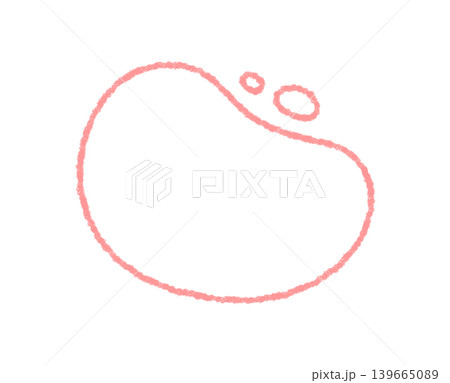 Irregular organic blob with crayon outline. Abstract round shape as fluid contour forms a modern bubble sticker frame. Pink color sets soft, hand drawn minimal look with smooth, creative background, 139665089