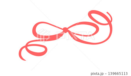 Romantic red coquette bow line art. Cute girly ribbon knot as simple hand drawn ornament. Wavy graphic bow shape suits wedding card and valentine invite with minimal decorative frame or border 139665113
