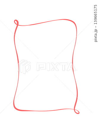 Whimsical red ribbon wedding frame on white background. Hand drawn wavy border as simple romantic card and invite decor. Cute vintage line element for social media post or party celebration 139665175