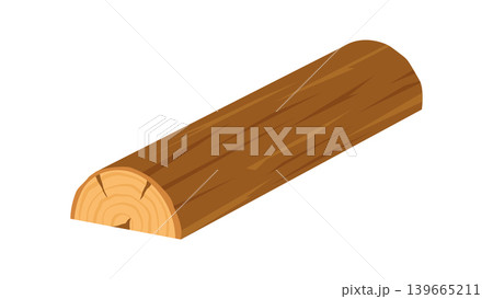 Flat split oak wood log. Half round timber piece as brown tree section. Simple lumber icon as sticker concept for firewood, carpentry and forestry material in clean flat graphic style Flat split oak wood log. Half round timber piece as brown tree section. Simple lumber icon as sticker concept for firewood, carpentry and forestry material in clean flat graphic style 139665211
