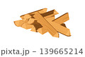 Cartoon firewood woodpile label in brown. Chopped tree trunk as neat pile of wood and log stack. Rustic woodpile with clean sticker style, simple nature concept for campfire product label or 139665214