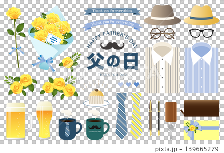 父の日のイラスト素材セット ベクター 春夏 イベント 白背景  139665279