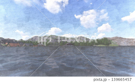 津波・水害時の高台避難訓練と避難タワーの3DCGイメージ 浸水 人無し 津波・水害時の高台避難訓練と避難タワーの3DCGイメージ 浸水 人無し 139665457