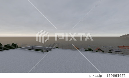 津波・水害時の高台避難訓練と避難タワーの3DCGイメージ 浸水 人無し 津波・水害時の高台避難訓練と避難タワーの3DCGイメージ 浸水 人無し 139665473
