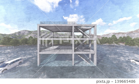 津波・水害時の高台避難訓練と避難タワーの3DCGイメージ 浸水 人無し 津波・水害時の高台避難訓練と避難タワーの3DCGイメージ 浸水 人無し 139665486