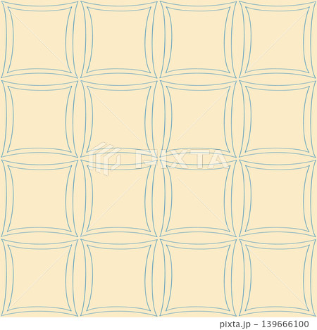 Geometric pattern design featuring a grid of soft beige squares outlined with thin blue lines, creating a visually appealing and symmetrical background texture 139666100
