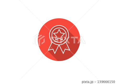 Flat Red Award Ribbon Icon With Star Medal Emblem Symbolizing Quality Achievement And Excellence 139666150