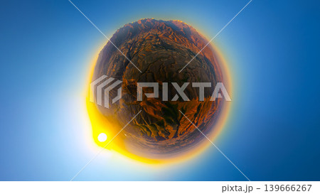 Tiny Planet Mountain Landscape at Sunrise in Kyrgyzstan Tiny Planet Mountain Landscape at Sunrise in Kyrgyzstan 139666267