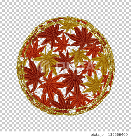 [Autumn Leaves Frame] Hand-embroidered illustration material 139666400