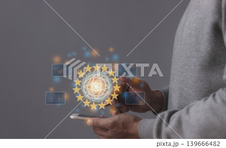 Young man hand using smartphone to Interconnect Young man hand using smartphone to Interconnect 139666482