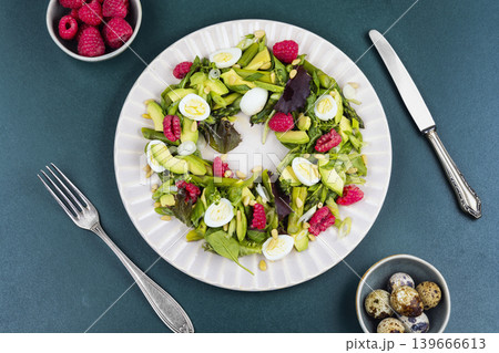 Colorful Gourmet Salad with Greens, Avocado and Quail Eggs Colorful Gourmet Salad with Greens, Avocado and Quail Eggs 139666613