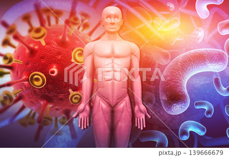 Human body with virus or bacteria. Human Immune System concept 139666679