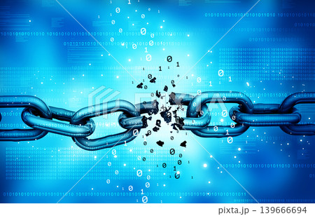 Broken data chain. Data hacked concept Broken data chain. Data hacked concept 139666694