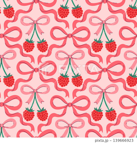Seamless pattern with bows and raspberries. Vector graphics. Seamless pattern with bows and raspberries. Vector graphics. 139666923